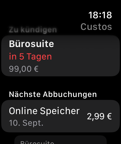 Die nächsten Abbuchungen, ohne zum iPhone zu greifen. — Custos, Apple Watch