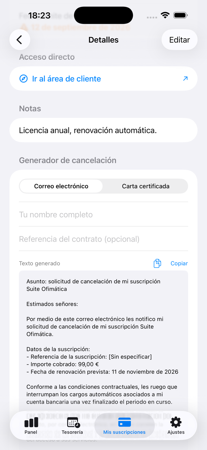 Correo o carta certificada, con importe, referencia y fecha ya rellenados. — Custos, iPhone