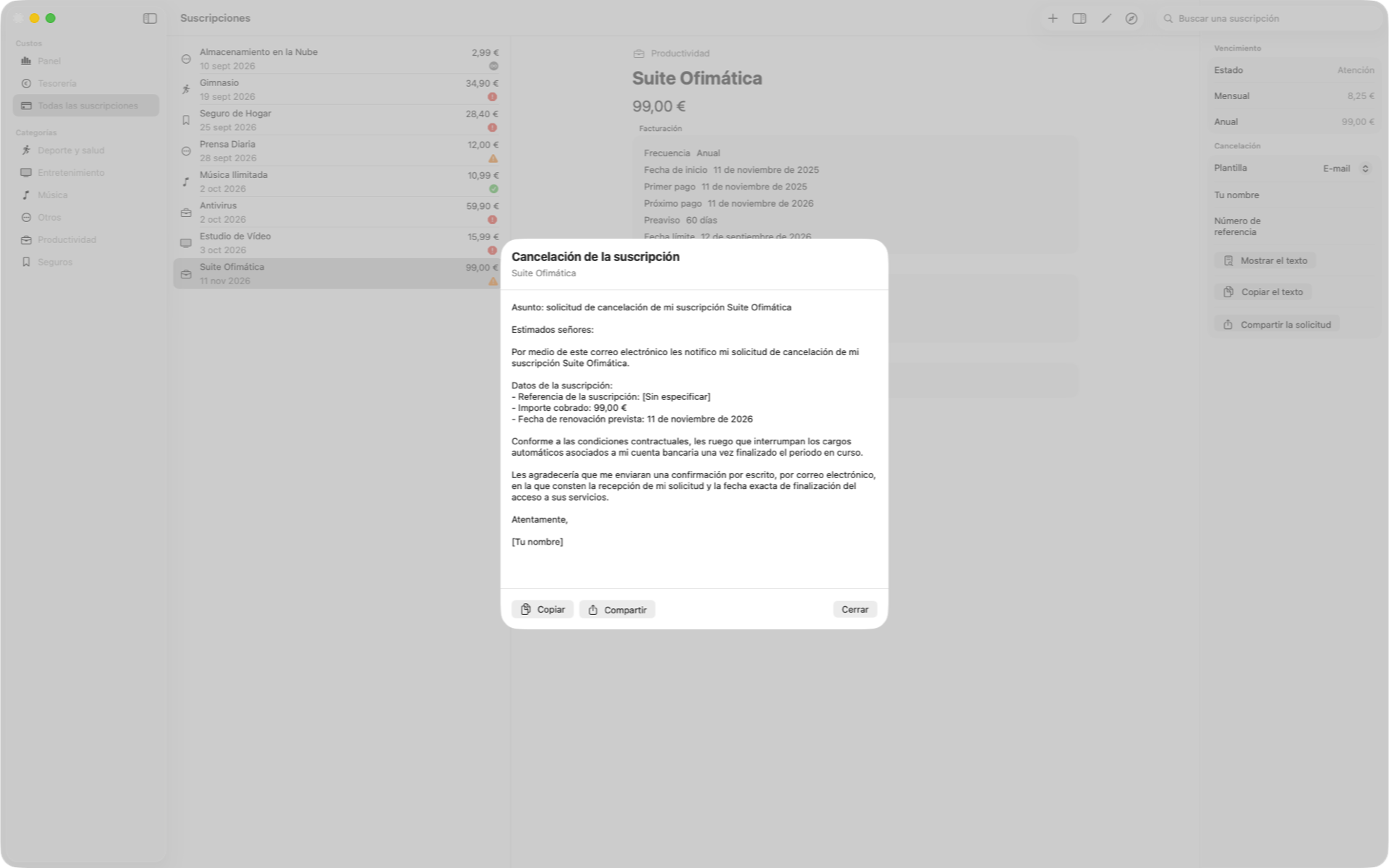 Correo o carta certificada, con importe, referencia y fecha ya rellenados. — Custos, Mac
