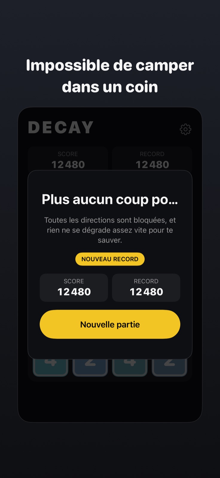 Écran de fin de partie avec le score final