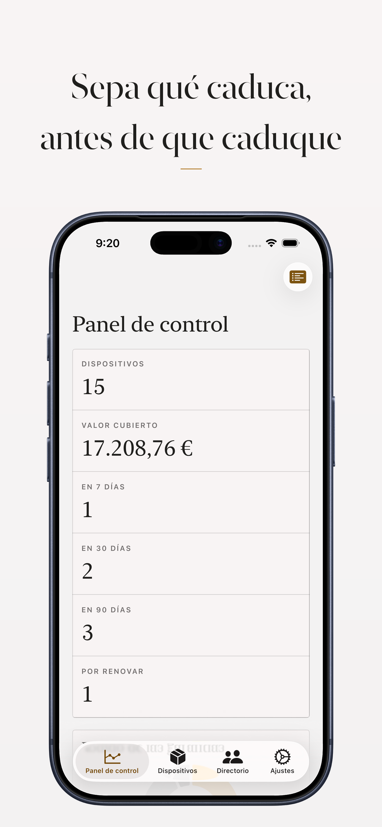 Panel de Durabilis con los vencimientos que vigilar