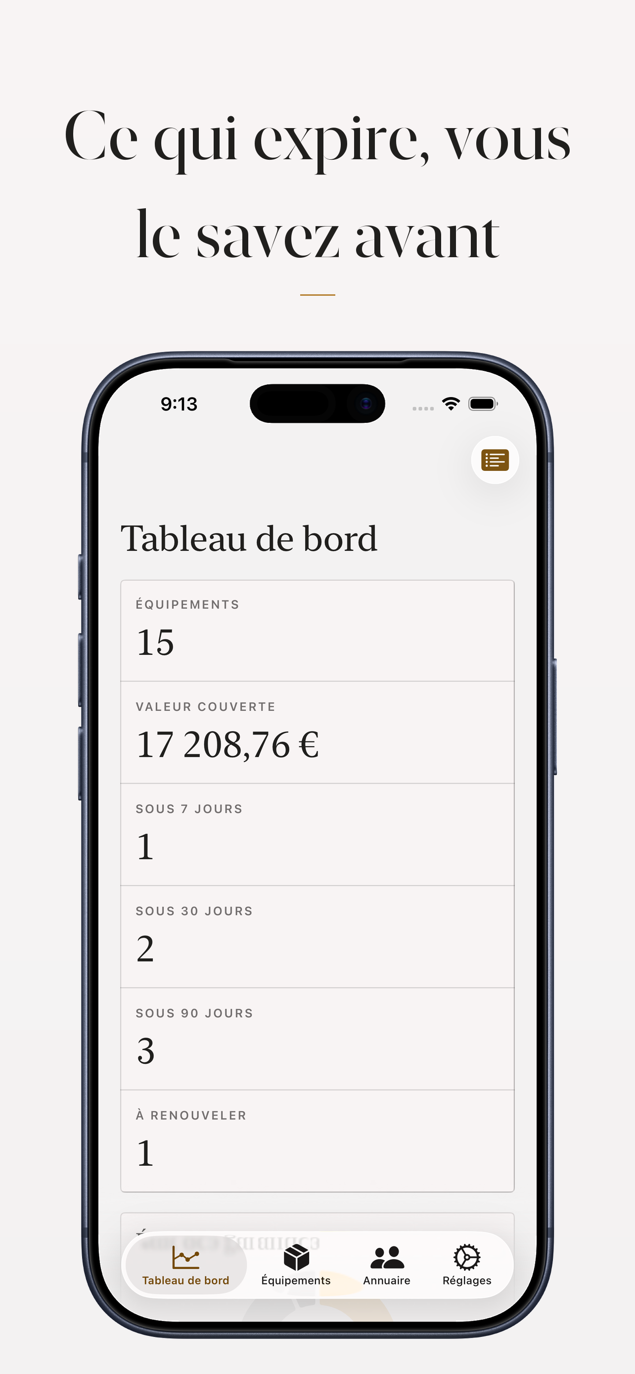 Tableau de bord Durabilis avec les échéances à surveiller
