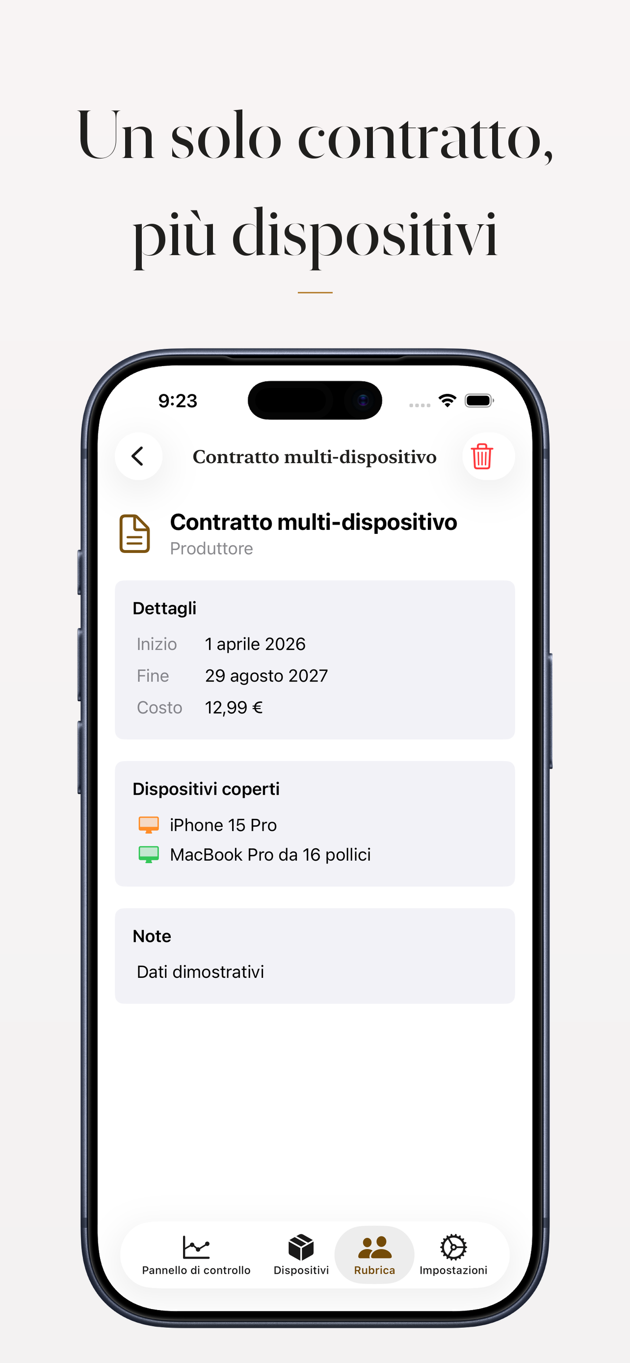 Contratto che copre più dispositivi e l’elenco delle apparecchiature incluse