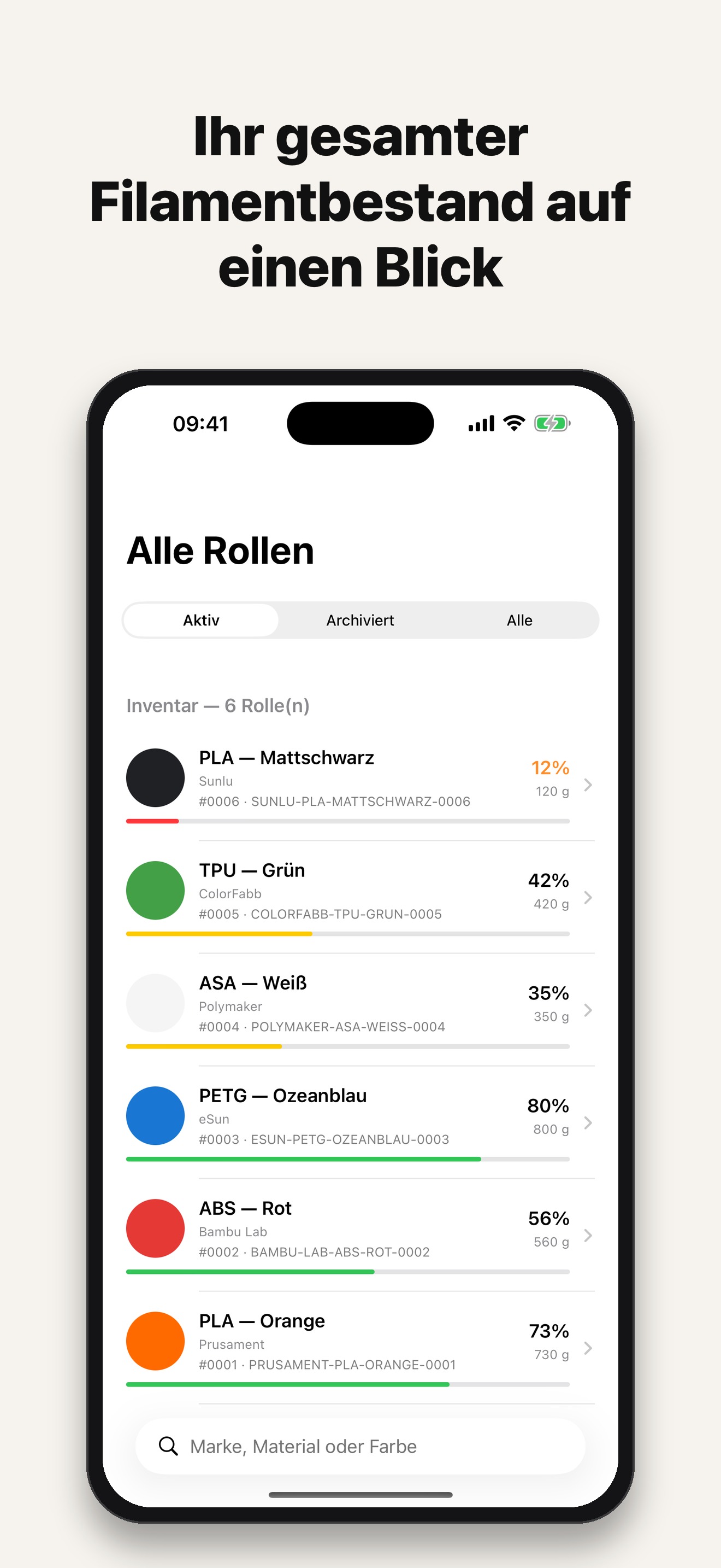 FilamentKeeper-Rollenbestand