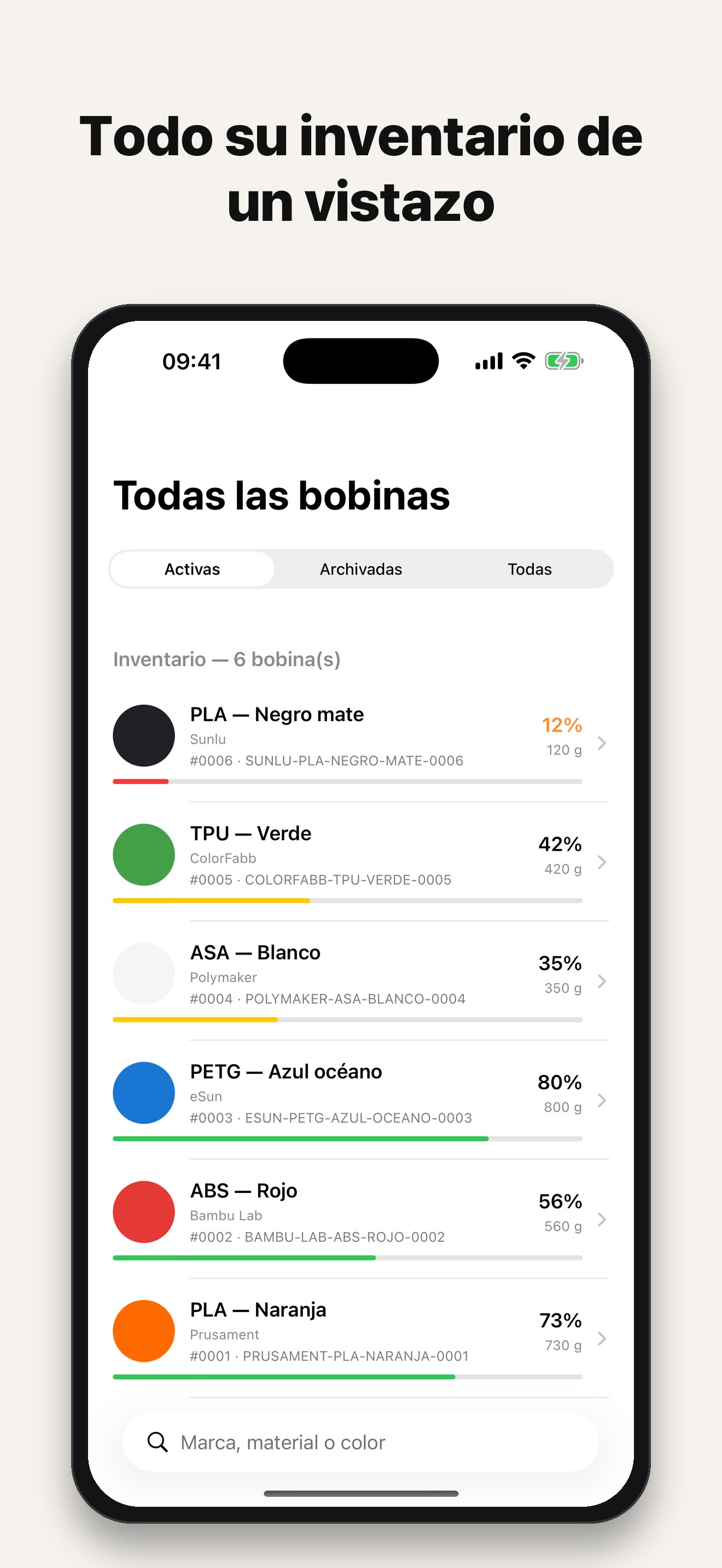 Inventario de bobinas FilamentKeeper