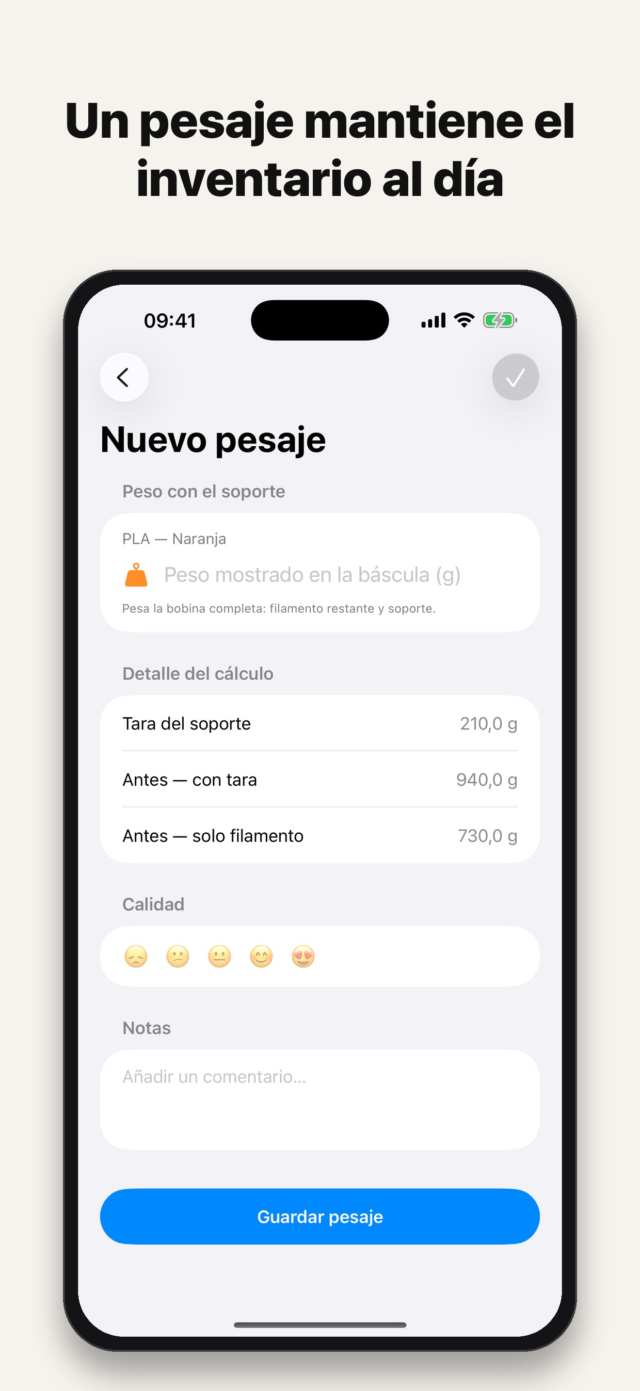 Pantalla de nuevo pesaje
