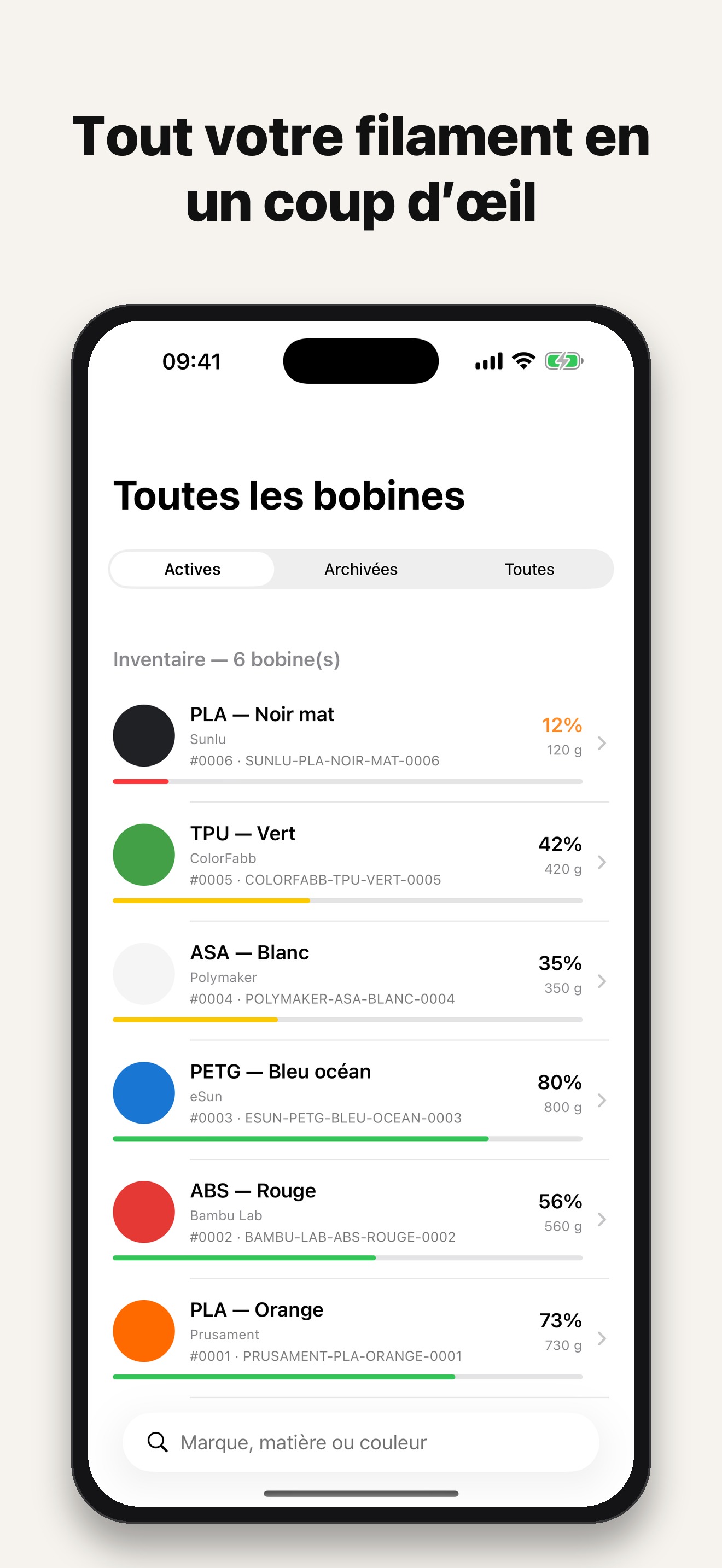 Inventaire des bobines FilamentKeeper