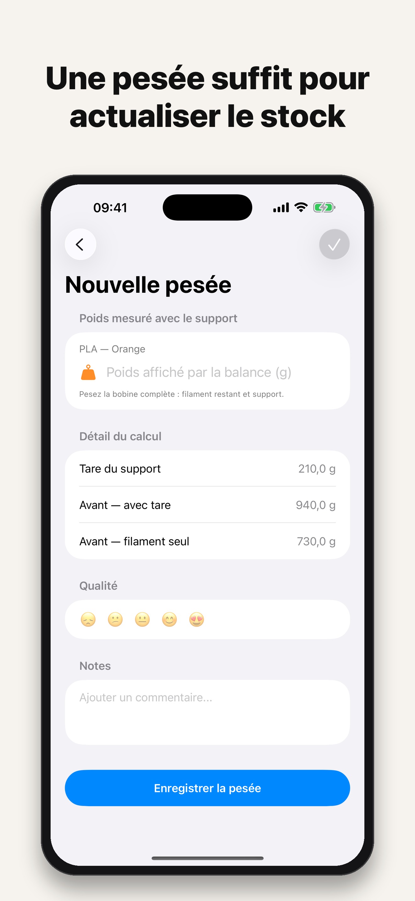 Écran de nouvelle pesée