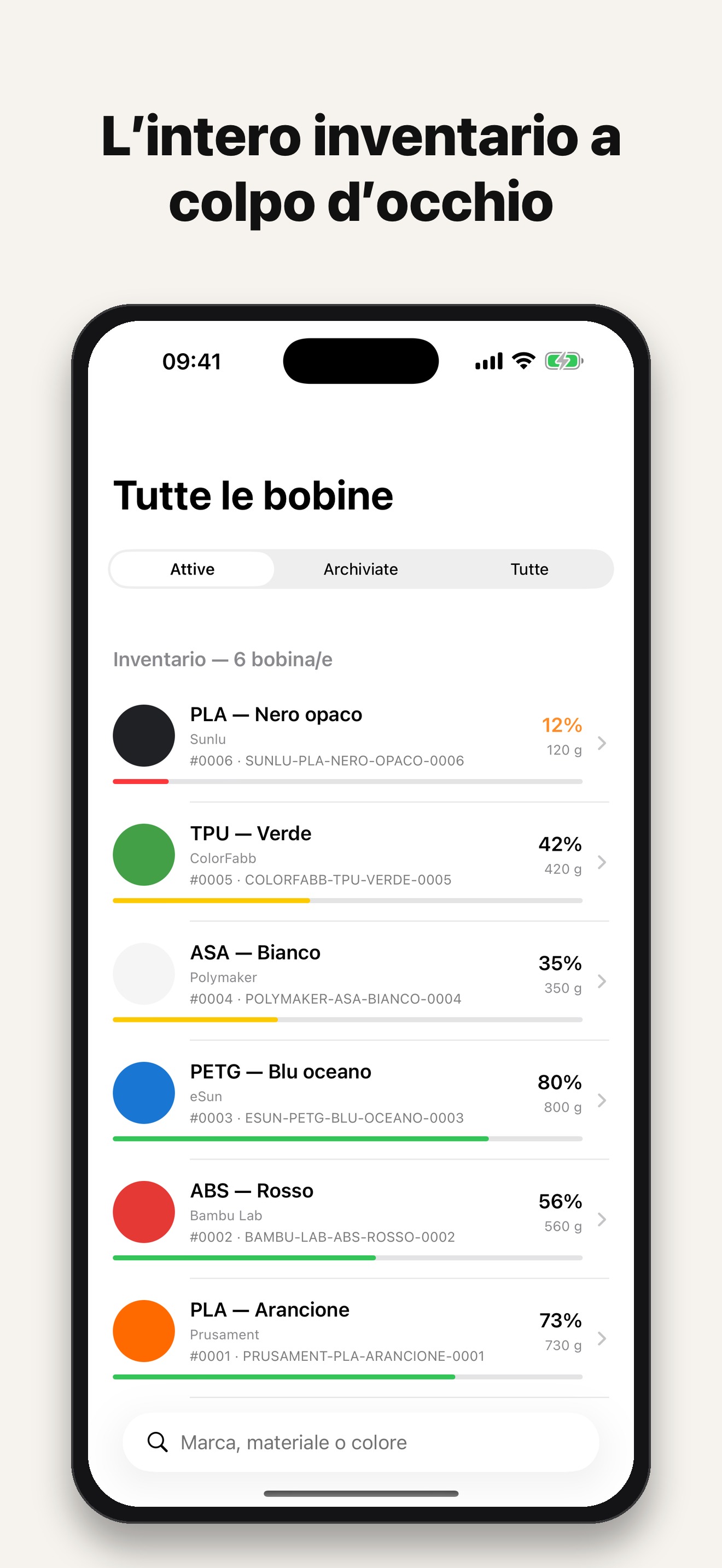 Inventario bobine FilamentKeeper