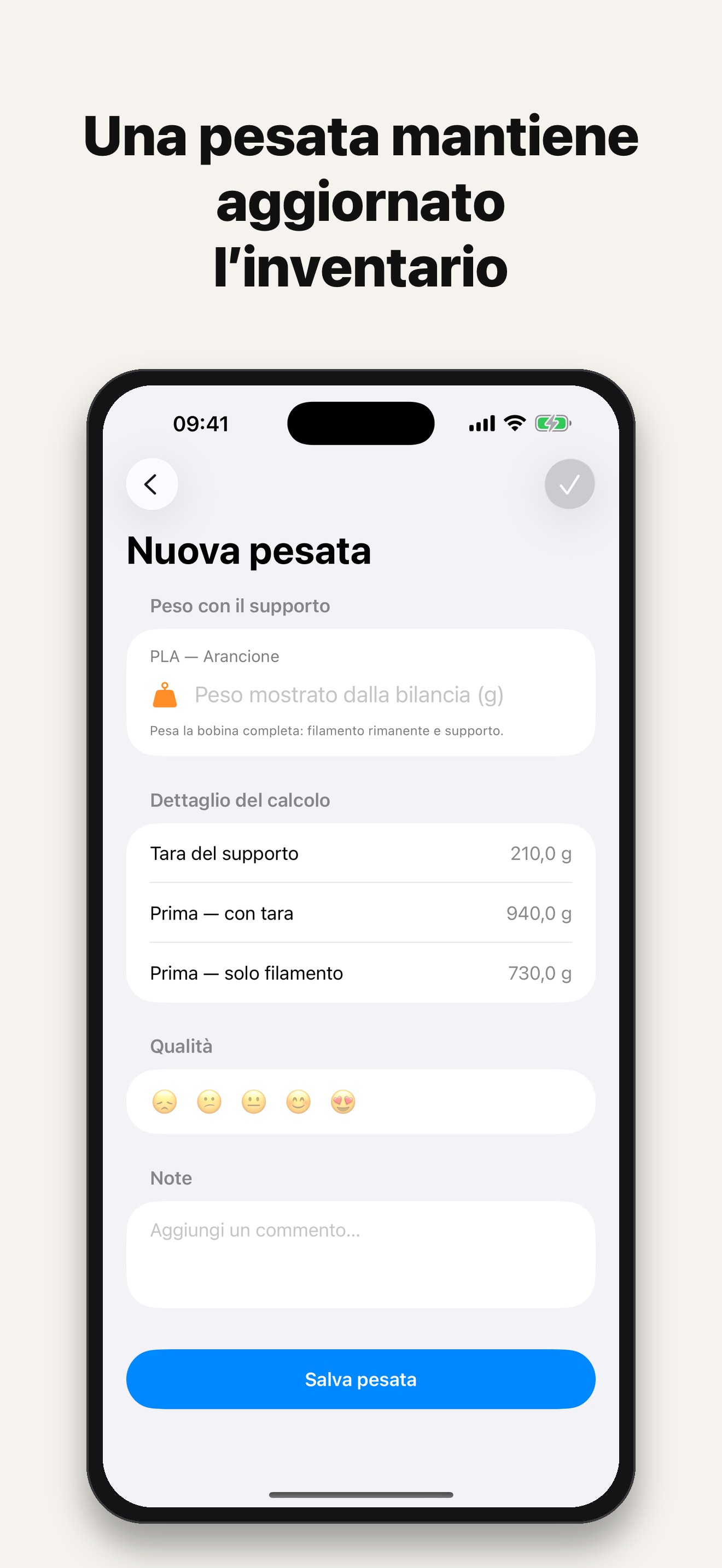 Schermata nuova pesata
