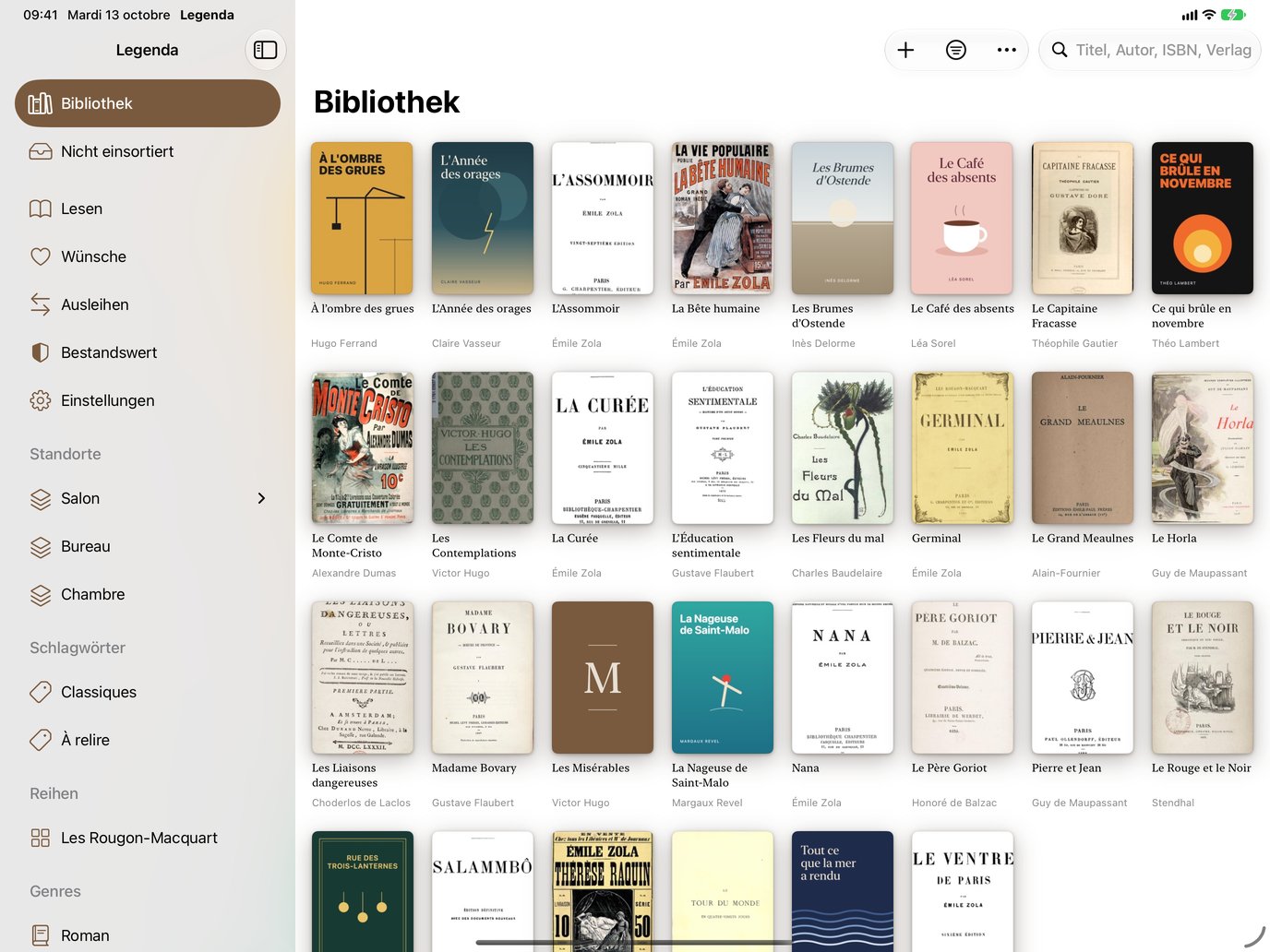 Bibliothek. Regale, Reihen und Genres auf einen Blick. — Legenda, iPad
