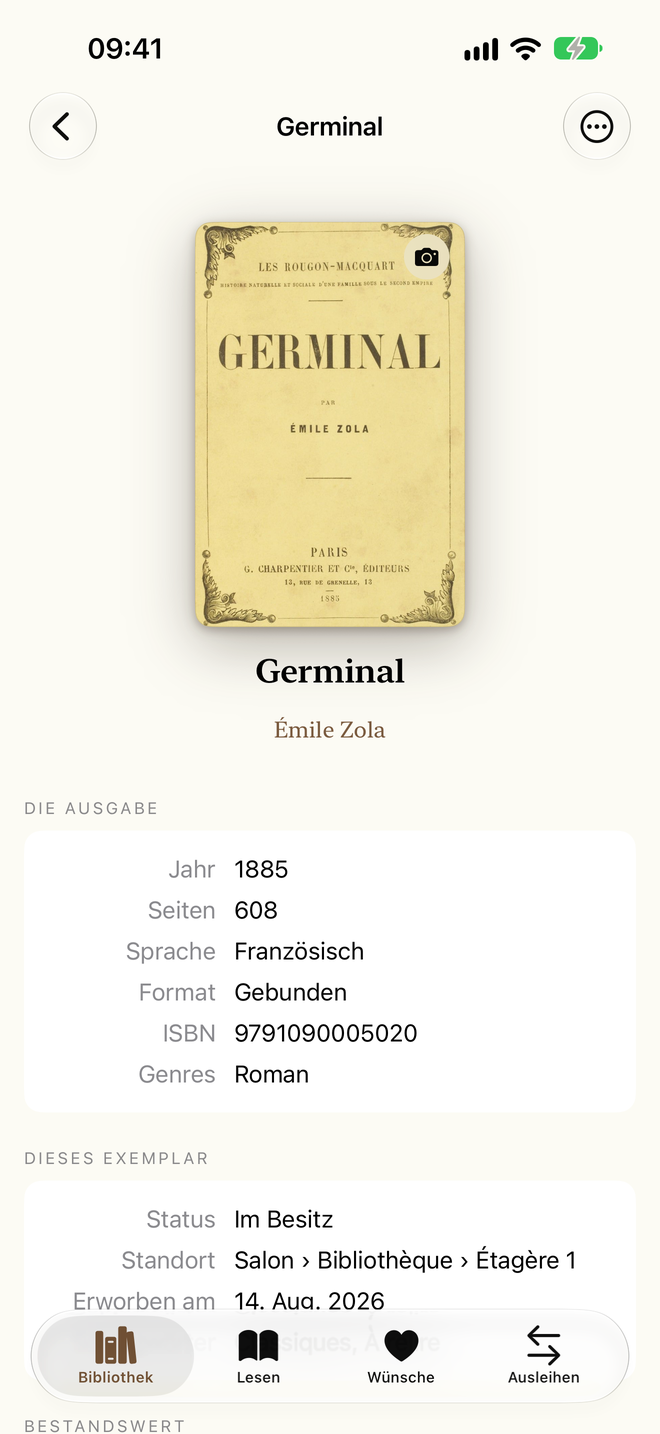 Buchkarte. Ausgabe, Standort, Widmung und Wert. — Legenda, iPhone