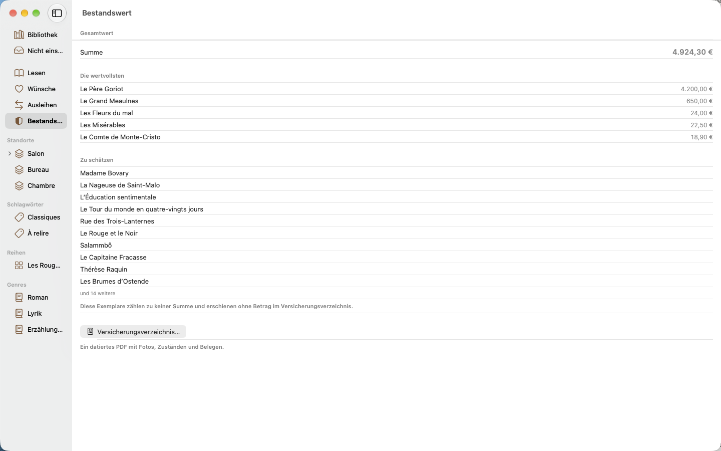 Bestandswert. Datierte Werte, wertvolle Exemplare, PDF-Verzeichnis. — Legenda, Mac