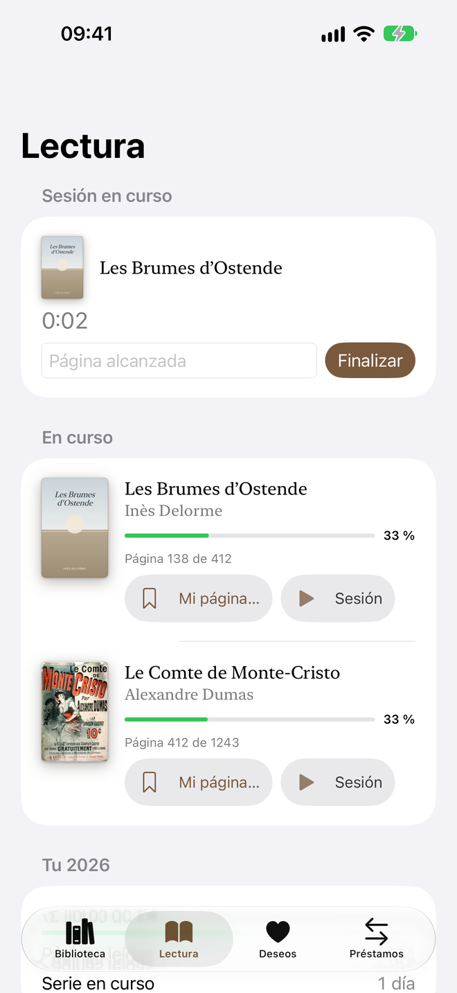 Sesión. Tu tiempo de lectura, página a página. — Legenda, iPhone
