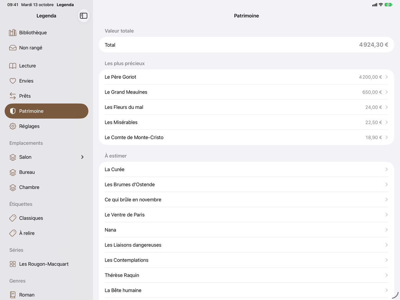 Patrimoine. Valeurs datées, exemplaires précieux, PDF. — Legenda, iPad