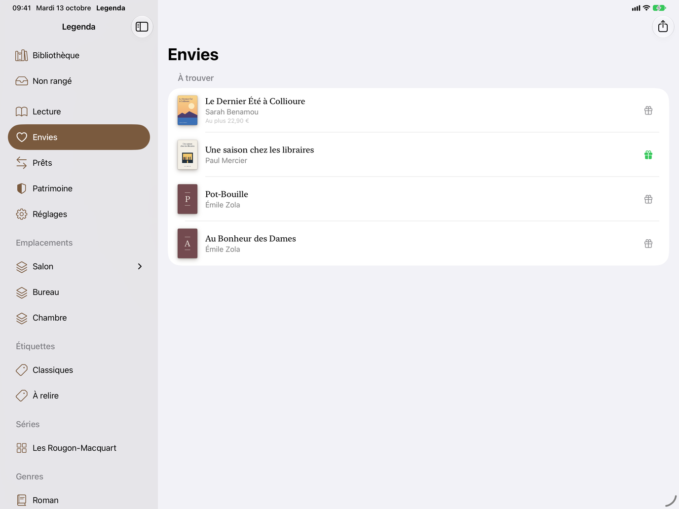 Envies. Un prix plafond, des idées cadeaux à partager. — Legenda, iPad