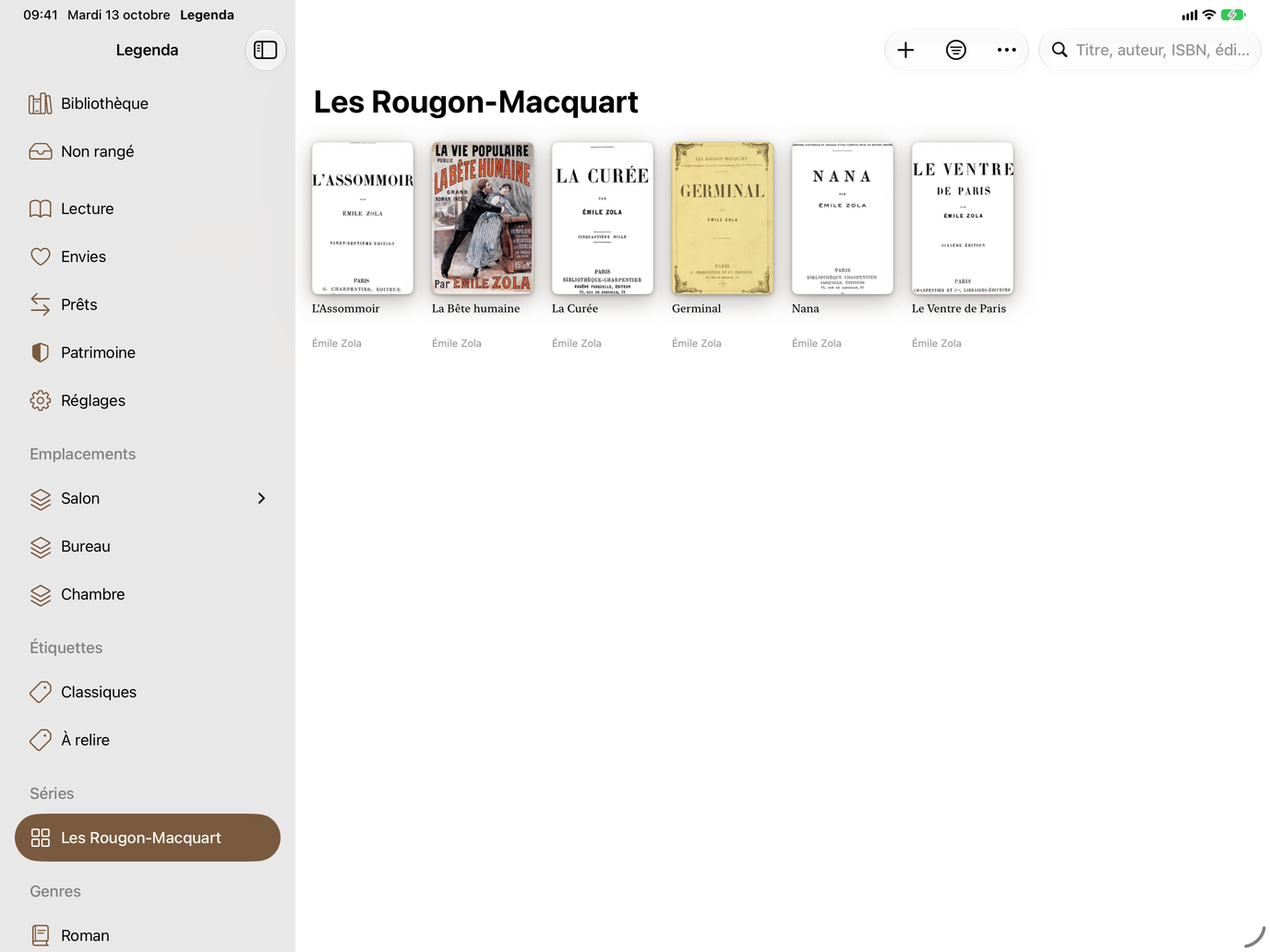 Séries. Les tomes d’une même série, côte à côte. — Legenda, iPad
