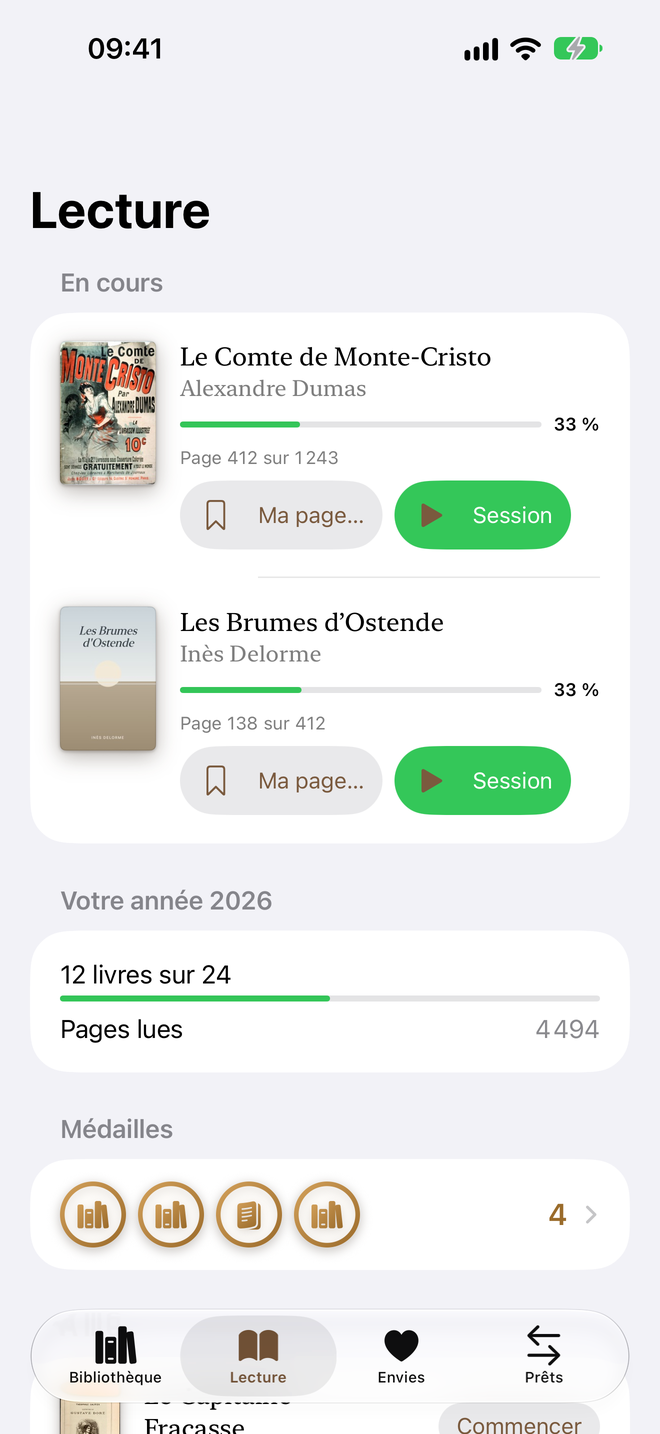 Lecture. Où vous en êtes, et votre objectif de l’année. — Legenda, iPhone