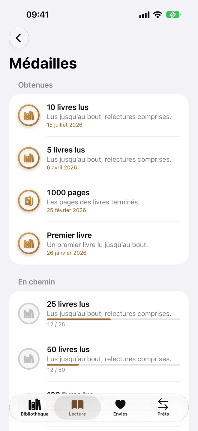 Médailles. Premier livre, jours de suite, séries complètes. — Legenda, iPhone