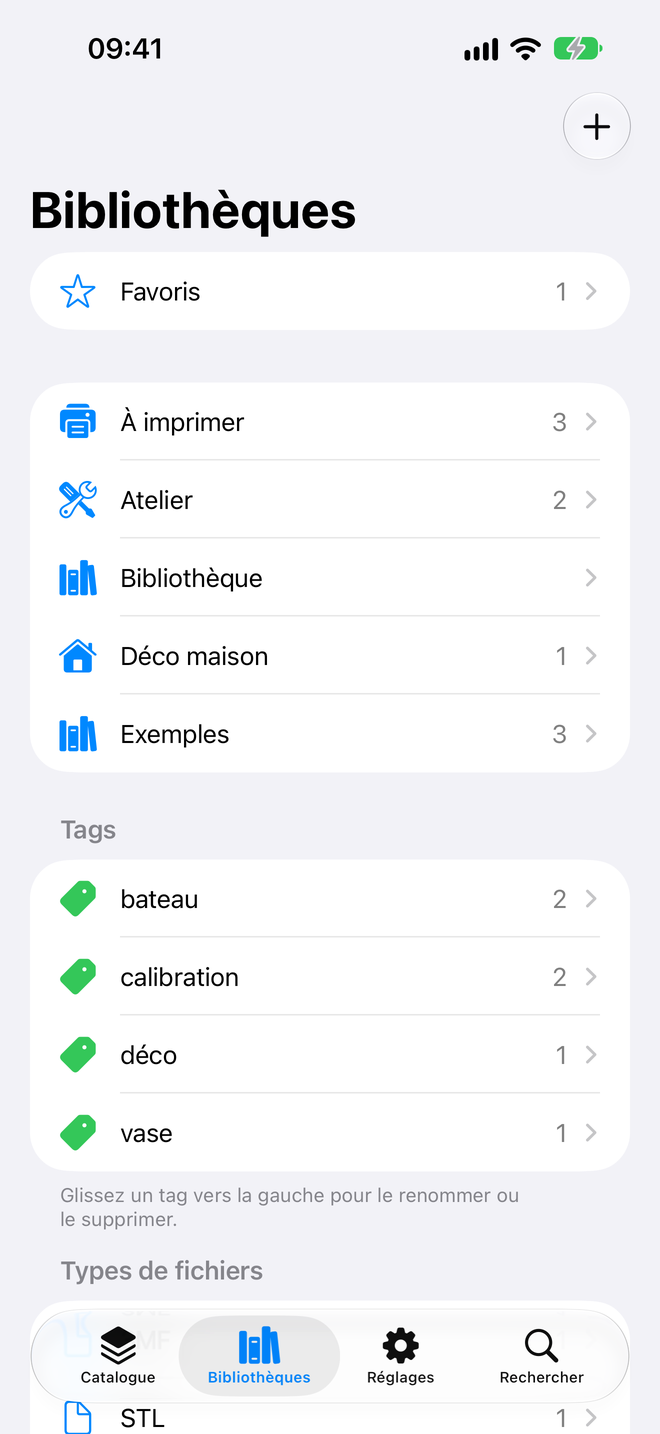 Bibliothèques. Bibliothèques, tags et favoris en un coup d’œil. — Schama, iPhone