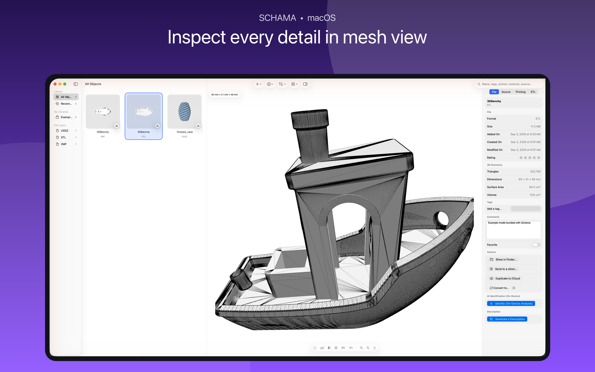 以線框模式顯示的模型 3D 預覽