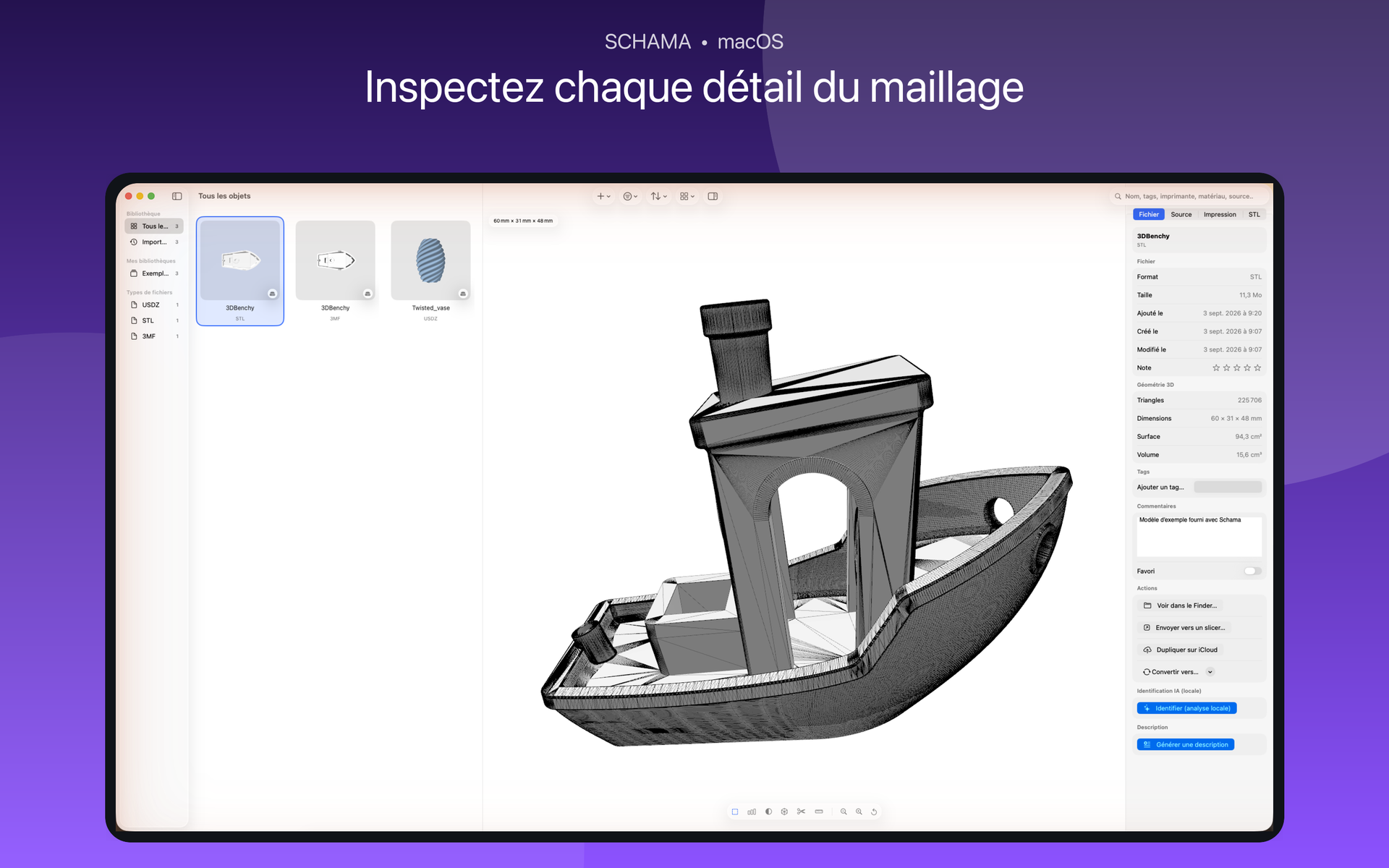 Aperçu 3D d’un modèle affiché en mode filaire