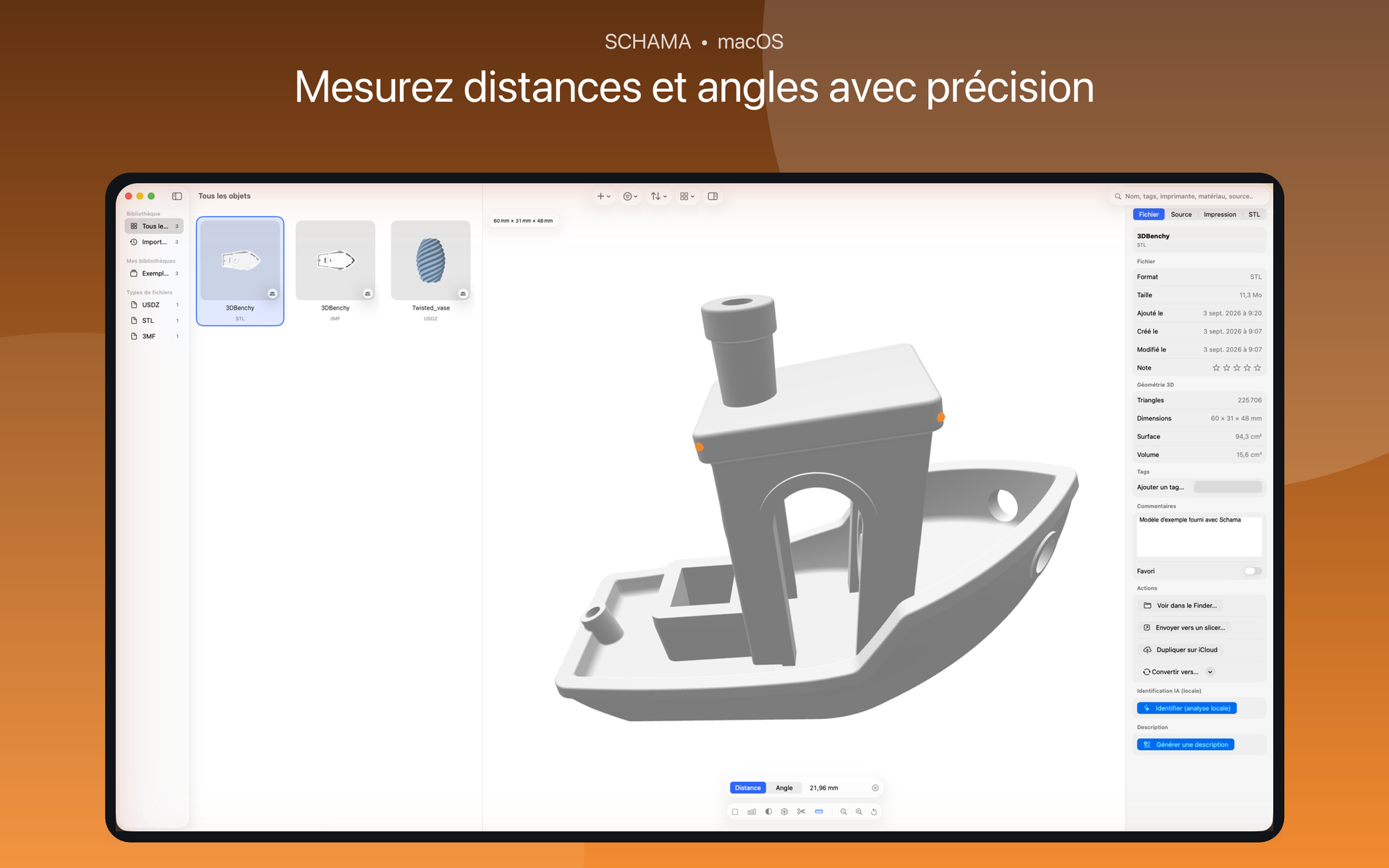 Points de mesure et distances affichés sur un modèle