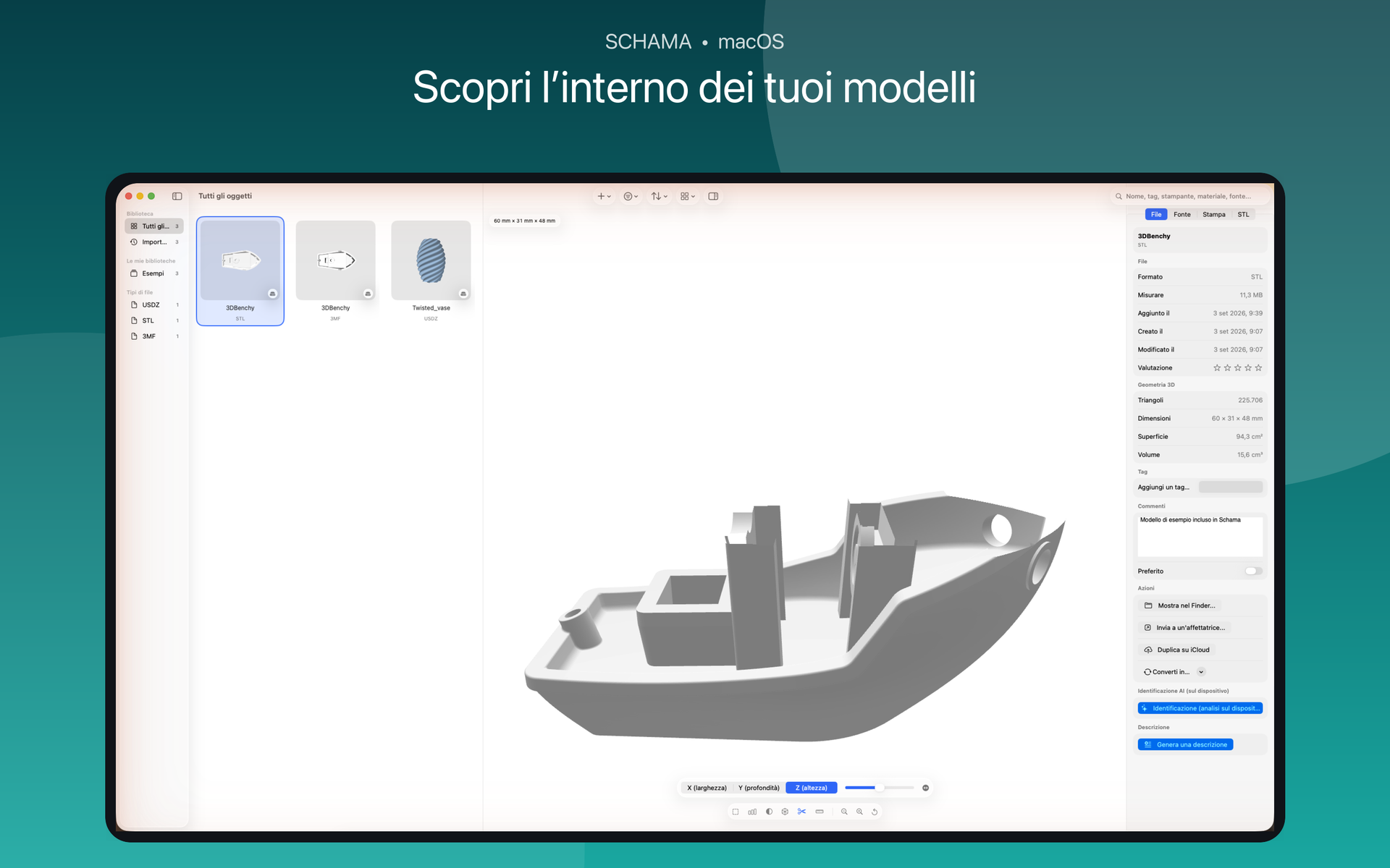 Piano di taglio attivo che rivela l’interno di un modello