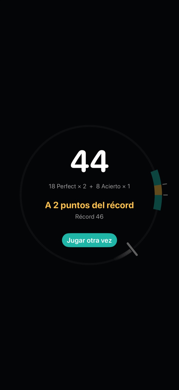 Pantalla de fin de partida con puntuación y récord