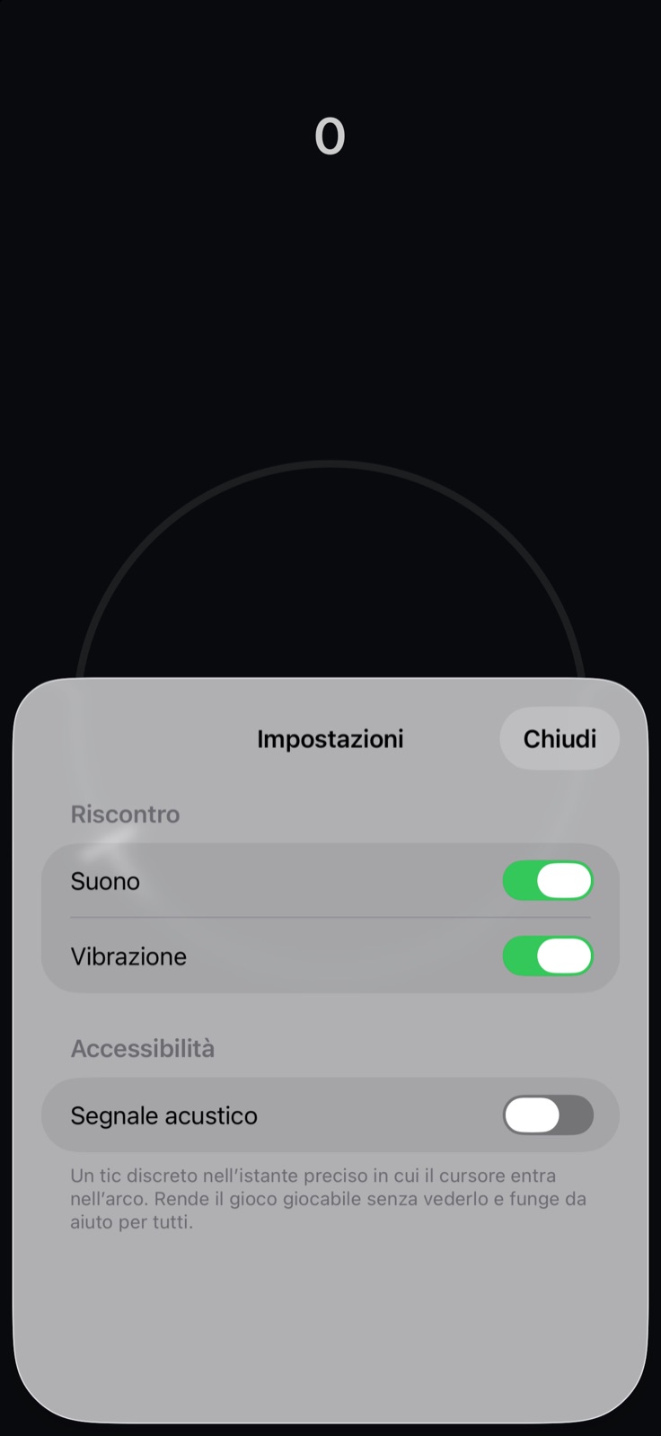 Impostazioni di suono, aptica e accessibilità