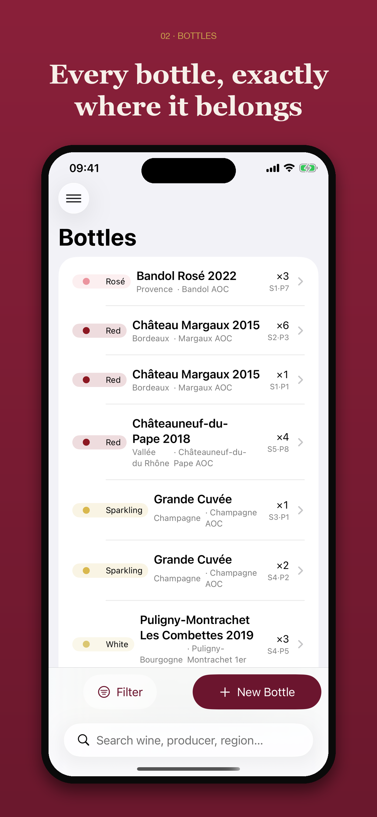 Bottles list