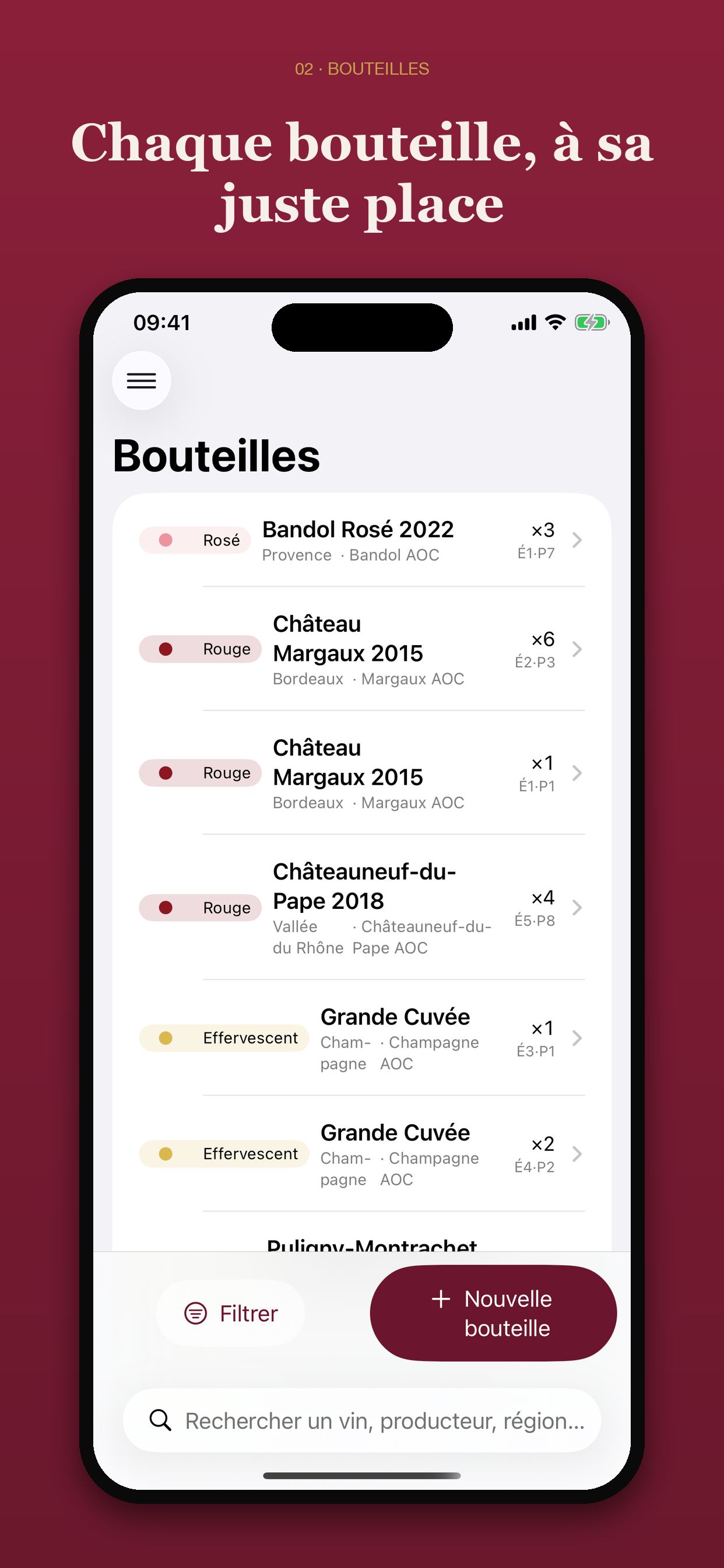 Liste des bouteilles