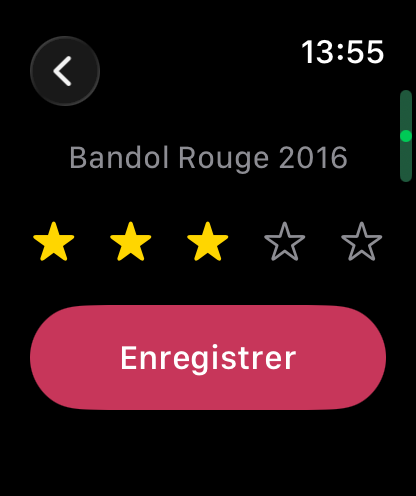 星1つから5つの評価を、ウォッチから保存。 — Vinum, Apple Watch