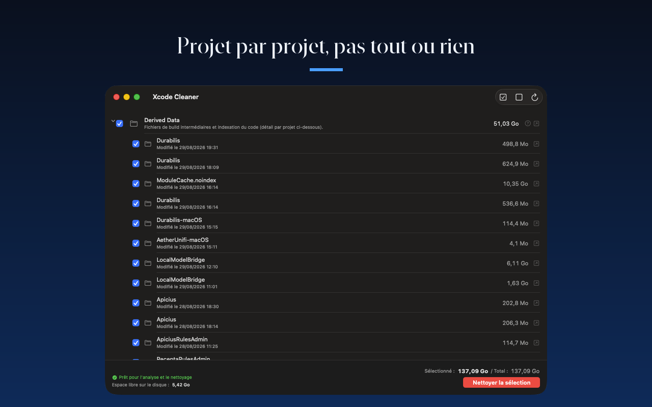 Derived Data détaillée projet par projet